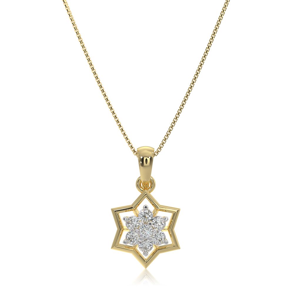 Delicate Floral 9KT Yellow Gold Diamond Pendant-Pendants-EPD26G18-D400R0F