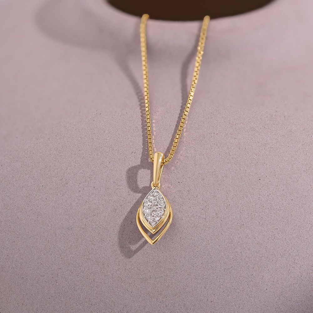 Everyday Leaf Drop 9KT Yellow Gold Diamond Pendant-Pendants-EPD26G19-D400R0F