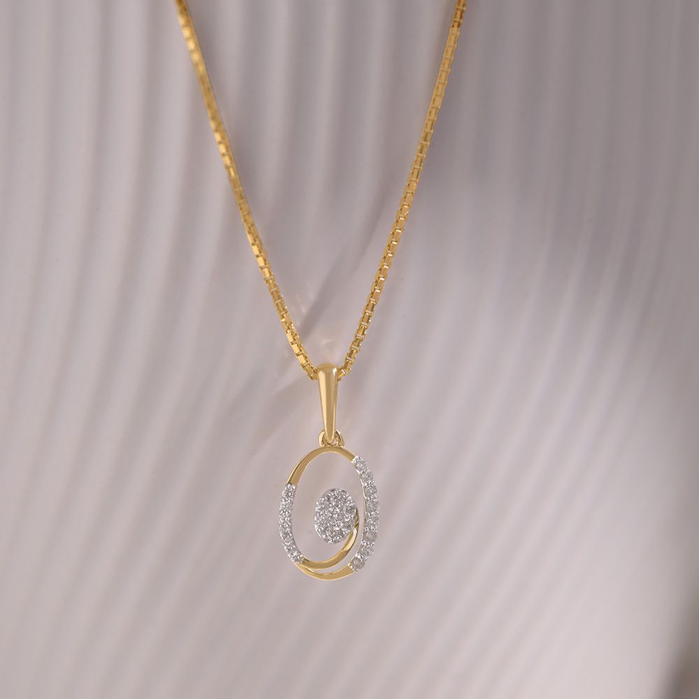 Oval Timeless 9KT Yellow Gold Diamond Pendant-Pendants-EPD26G21-D400R0F