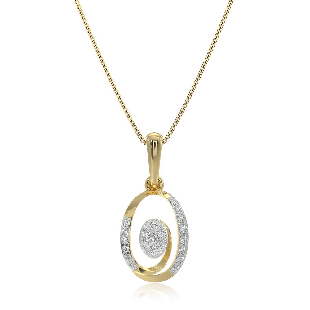 Oval Timeless 9KT Yellow Gold Diamond Pendant-Pendants-EPD26G21-D400R0F