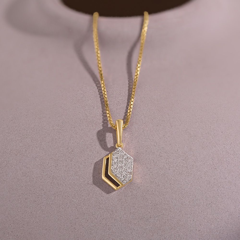 Geometric Style 9KT Yellow Gold Diamond Pendant-Pendants-EPD26G22-D400R0F