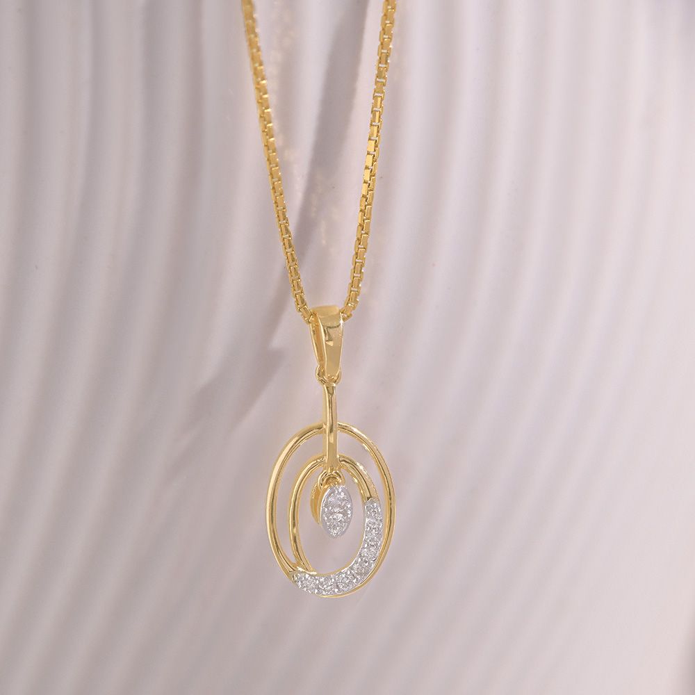 Elegant Oval 9KT Yellow Gold Diamond Pendant-Pendants-EPD26G23-D400R0F