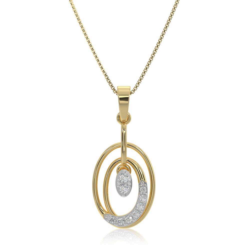 Elegant Oval 9KT Yellow Gold Diamond Pendant-Pendants-EPD26G23-D400R0F