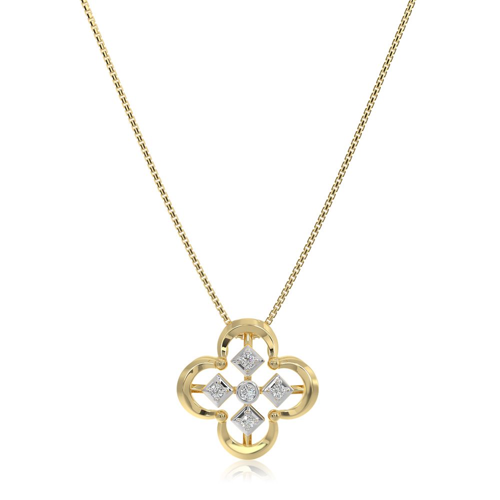 Charming Clover 9KT Yellow Gold Diamond Pendant-Pendants-EPD26G25-D400R0F