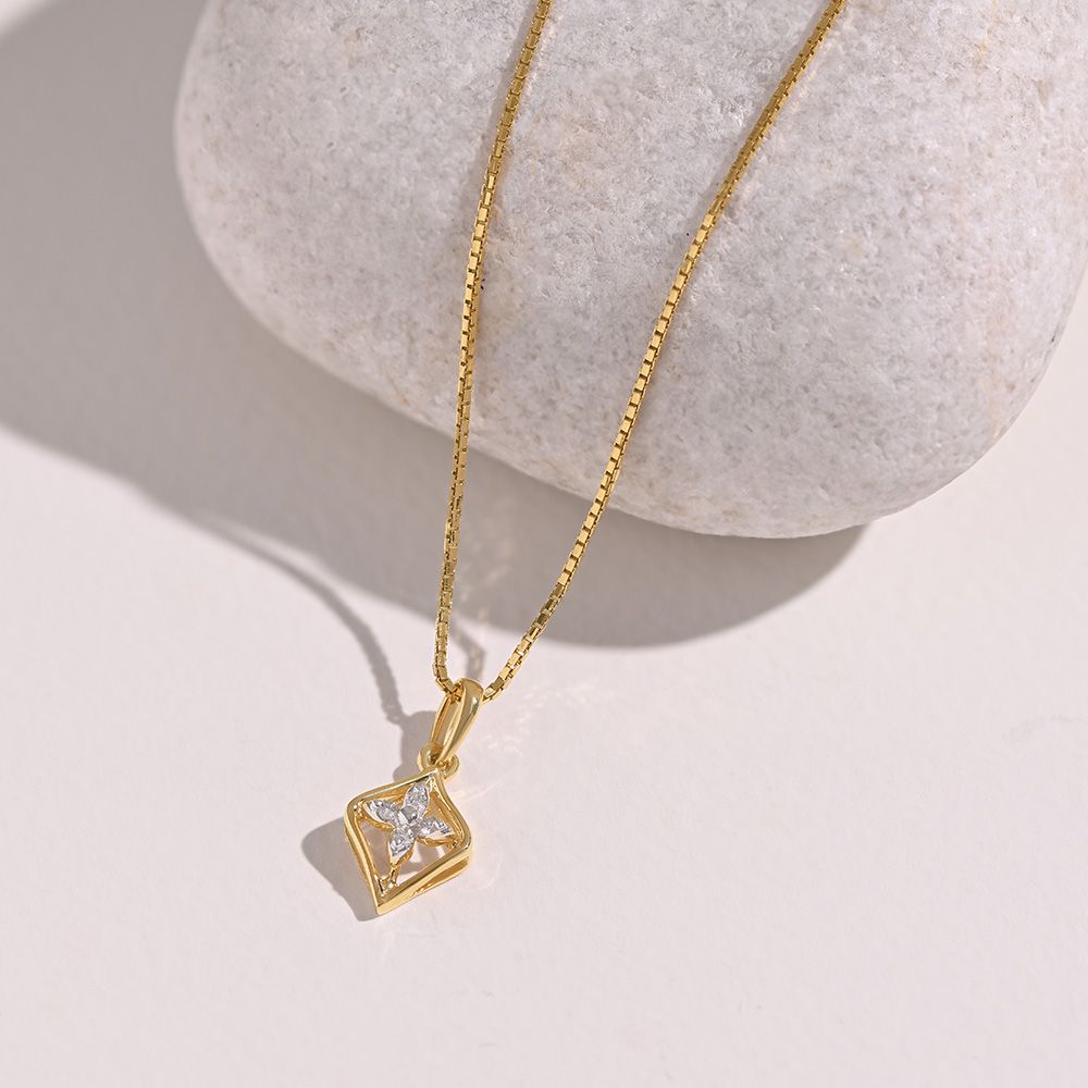Modern Floral 9KT Yellow Gold Diamond Pendant-Pendants-EPD26G26-D400R0F