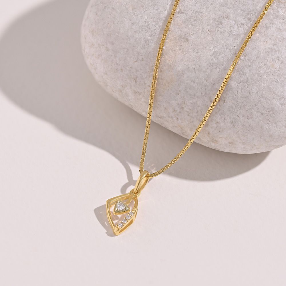 Modern Clean 9KT Yellow Gold Diamond Pendant-Pendants-EPD26G27-D400R0F
