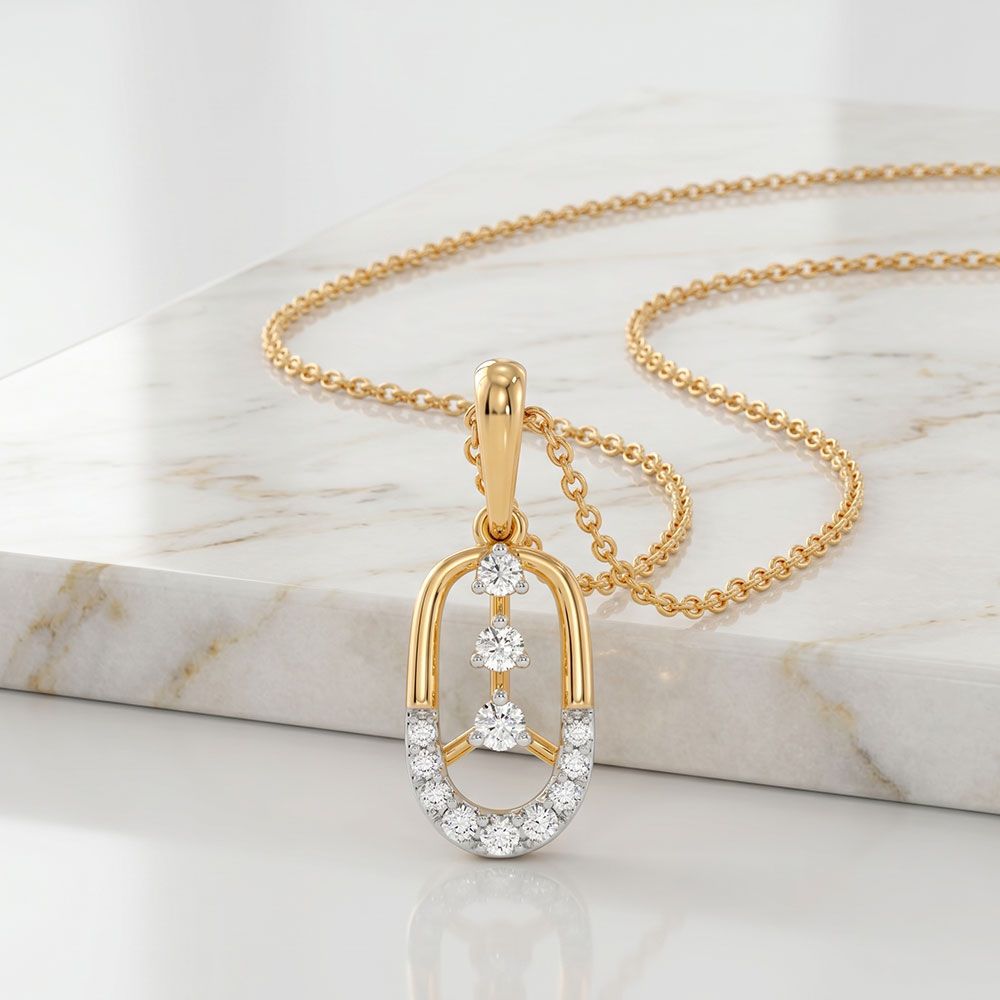 Elongated Glory Yellow Gold Diamond Pendant-Pendants-EPD26G36-D400R0F
