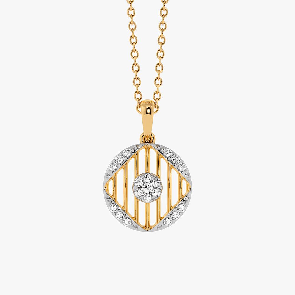 Striking Circle Yellow Gold Diamond Pendant-Pendants-EPD26G37-D400R0F