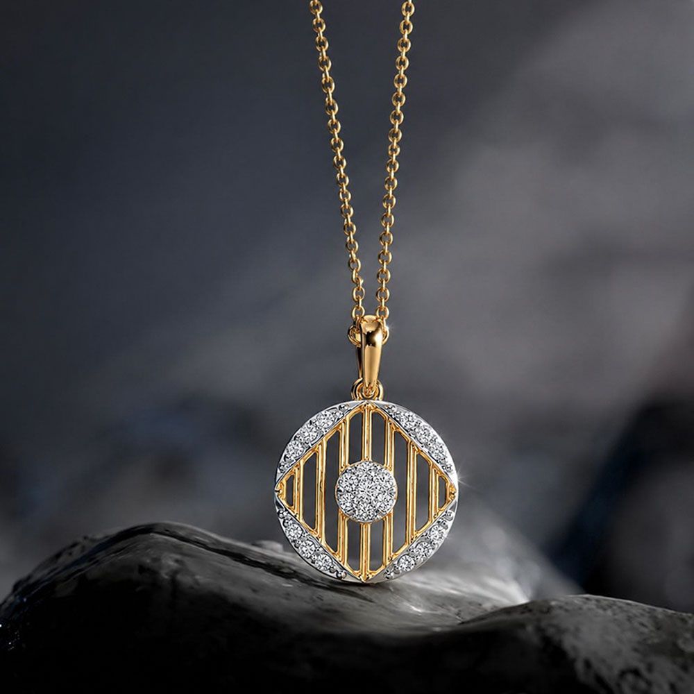 Striking Circle Yellow Gold Diamond Pendant-Pendants-EPD26G37-D400R0F