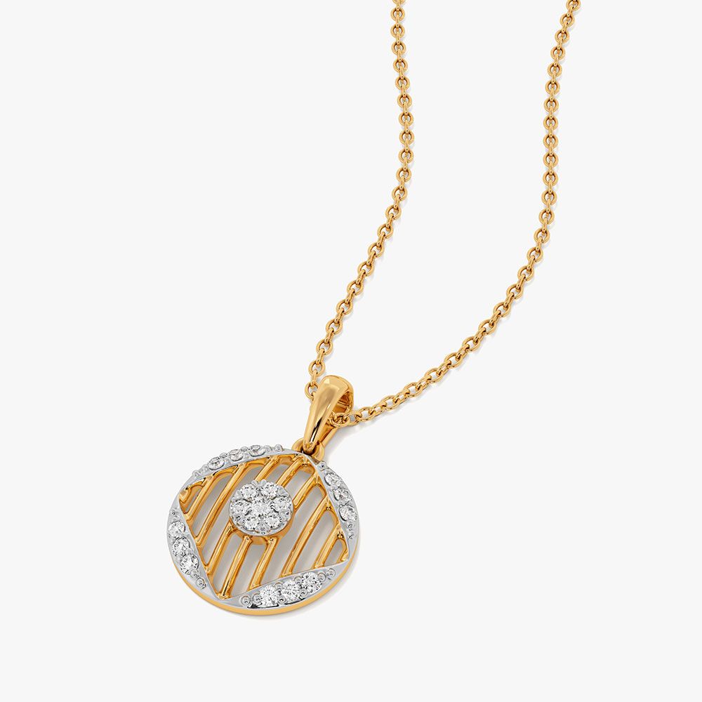 Striking Circle Yellow Gold Diamond Pendant-Pendants-EPD26G37-D400R0F
