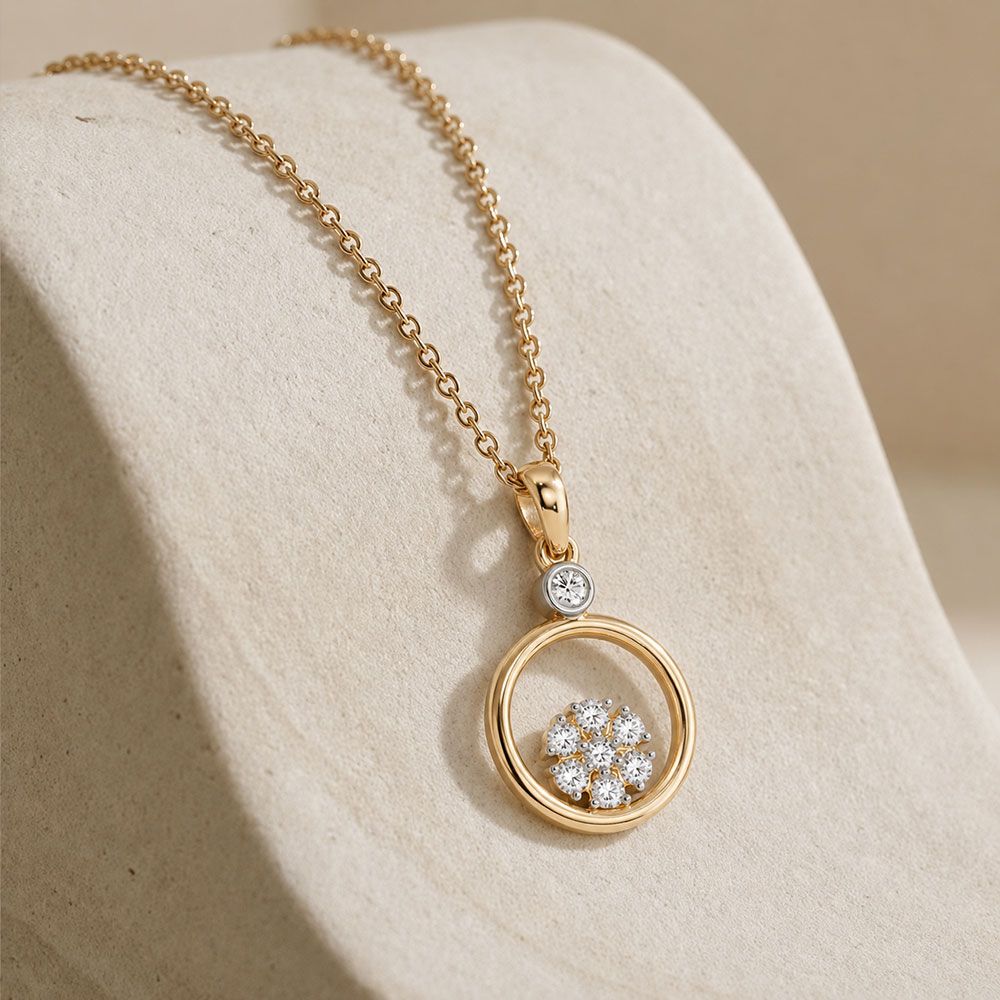 Sleek Circular Yellow Gold Diamond Pendant-Pendants-EPD26G39-D400R0F