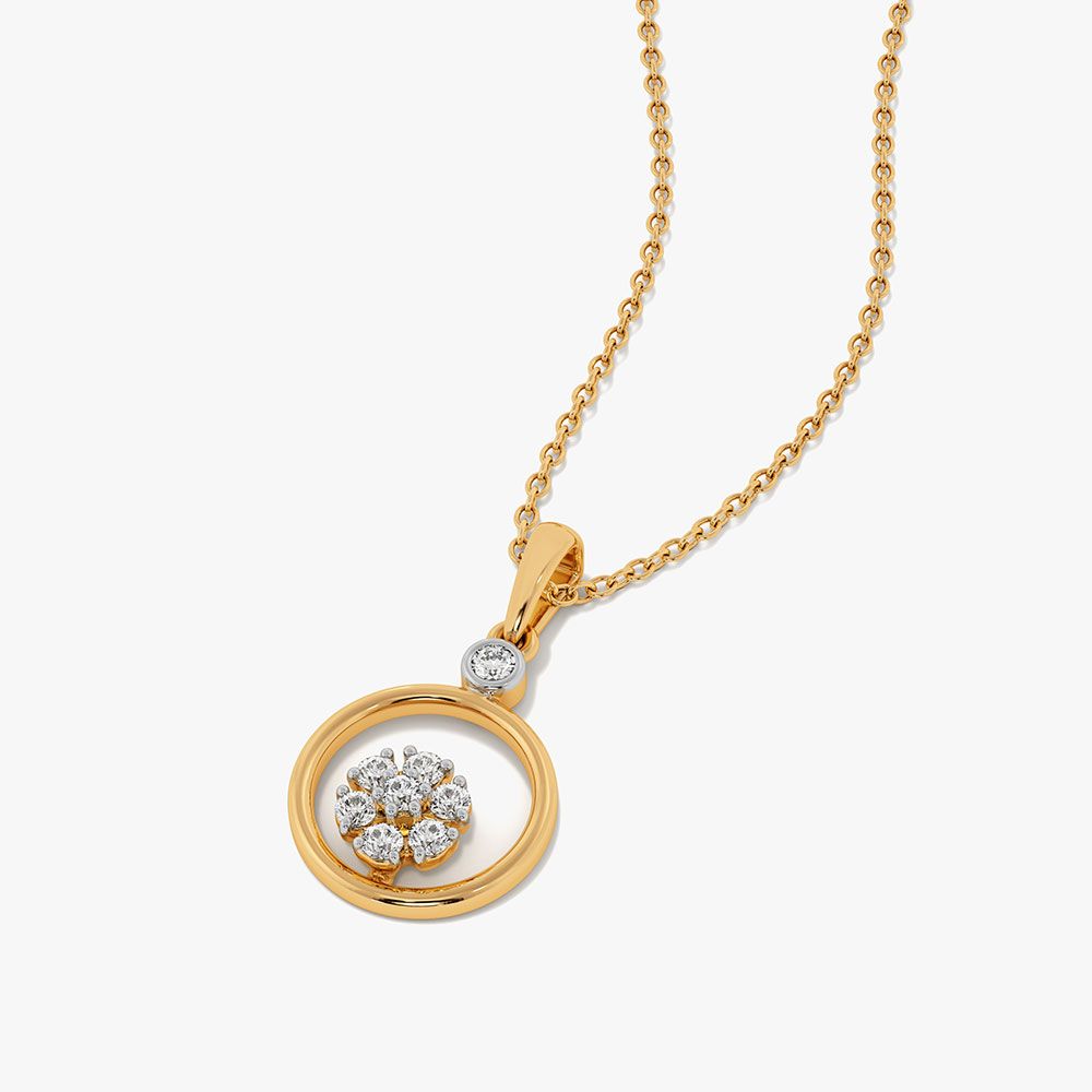 Sleek Circular Yellow Gold Diamond Pendant-Pendants-EPD26G39-D400R0F