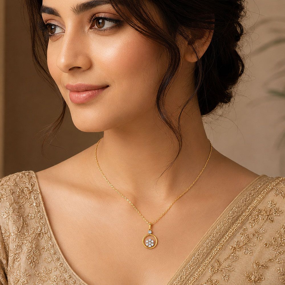 Sleek Circular Yellow Gold Diamond Pendant-Pendants-EPD26G39-D400R0F