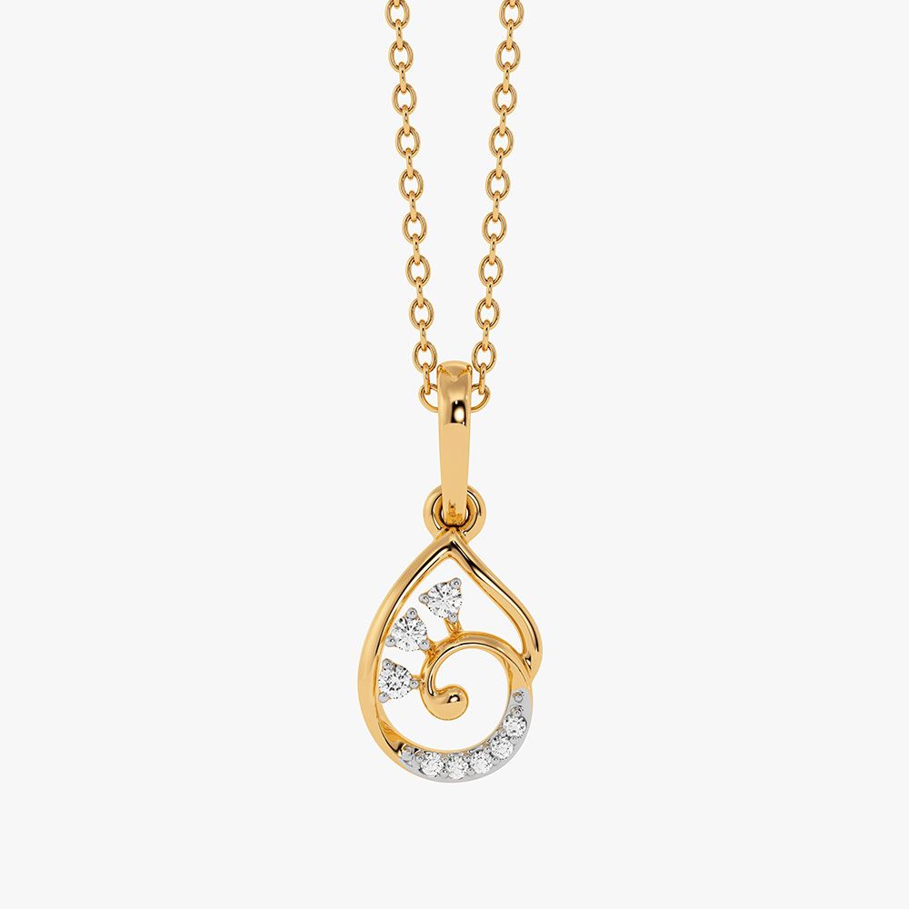 Elegant Leaf Yellow Gold Diamond Pendant-Pendants-EPD26G41-D400R0F