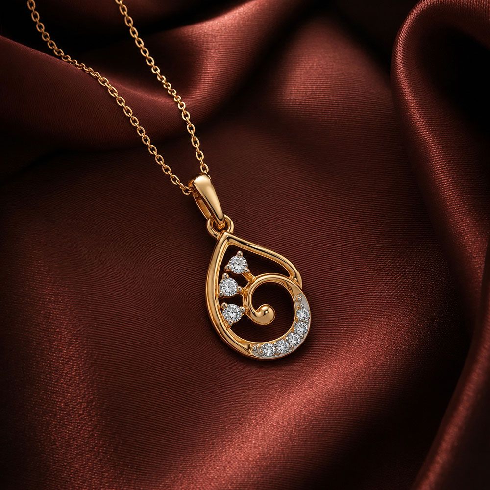 Elegant Leaf Yellow Gold Diamond Pendant-Pendants-EPD26G41-D400R0F