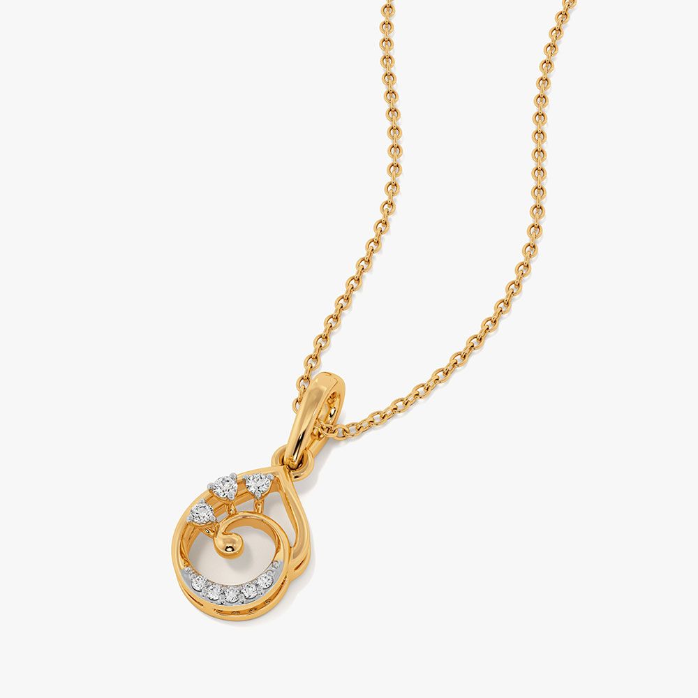 Elegant Leaf Yellow Gold Diamond Pendant-Pendants-EPD26G41-D400R0F