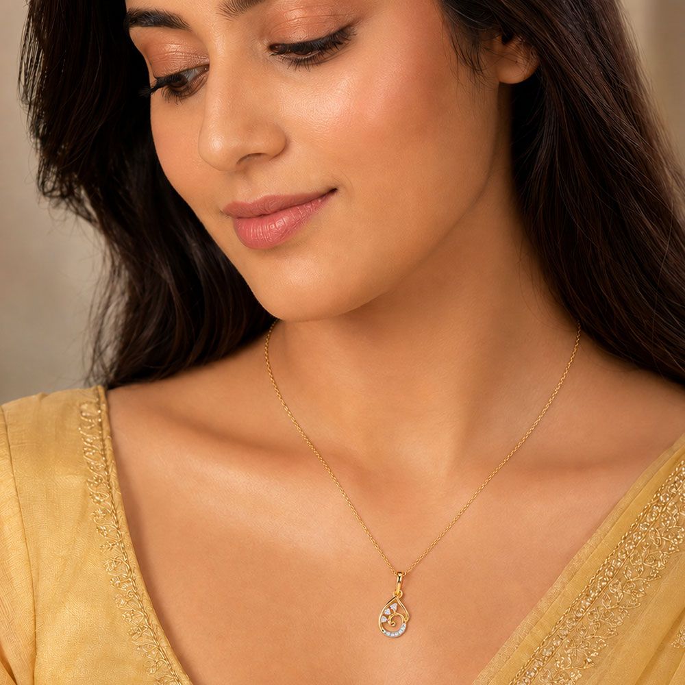 Elegant Leaf Yellow Gold Diamond Pendant-Pendants-EPD26G41-D400R0F