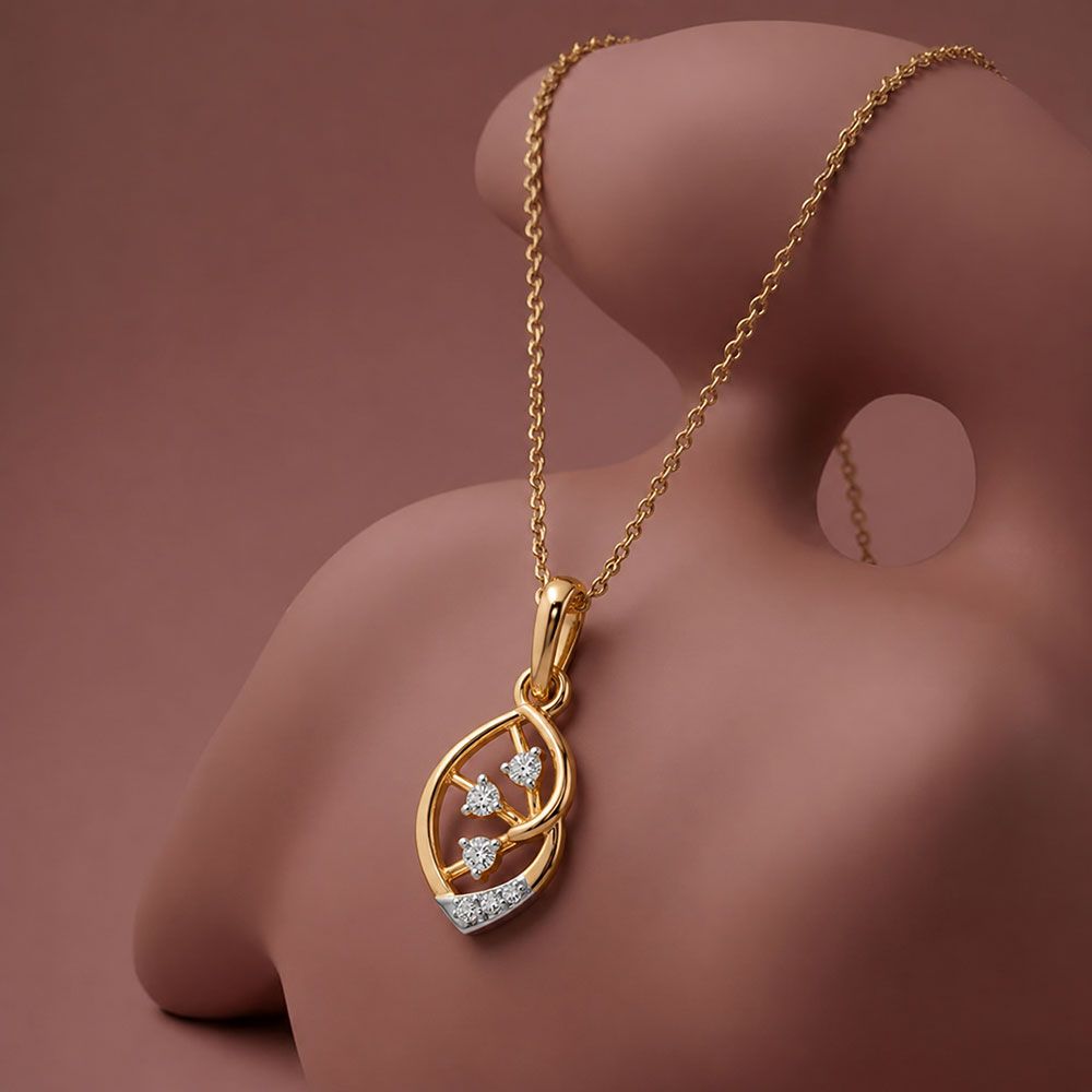 Stylish Leaf Yellow Gold Diamond Pendant-Pendants-EPD26G42-D400R0F
