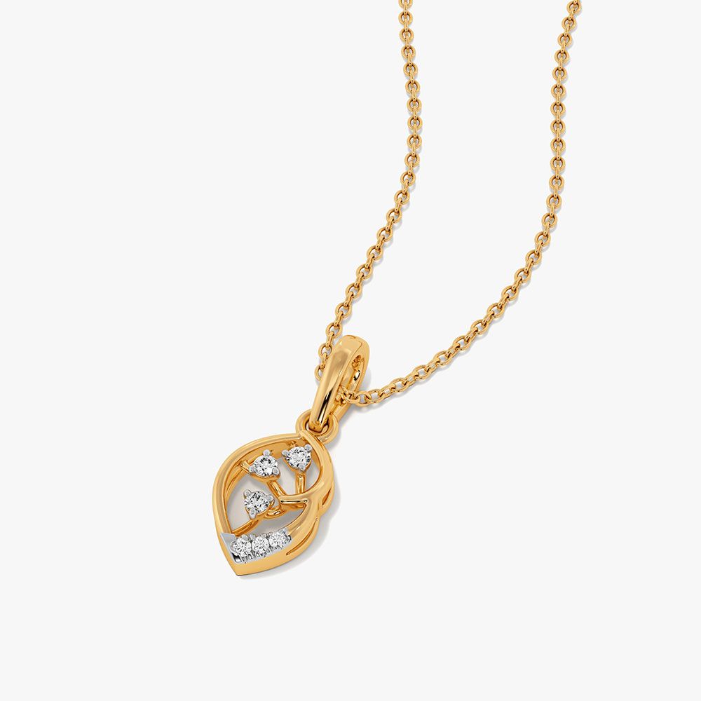 Stylish Leaf Yellow Gold Diamond Pendant-Pendants-EPD26G42-D400R0F