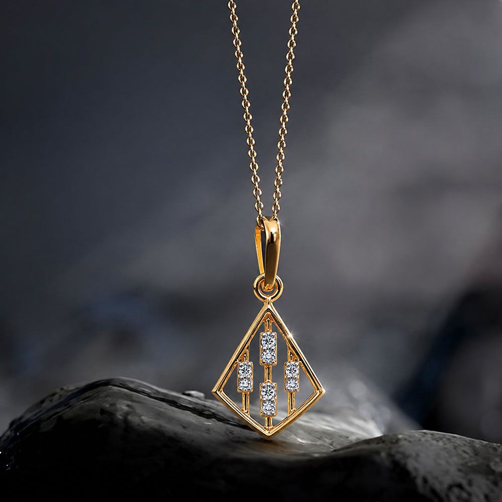 Contemporary Geometric Yellow Gold Diamond Pendant-Pendants-EPD26G43-D400R0F
