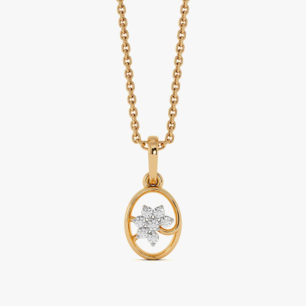 Floral Charm Yellow Gold Diamond Pendant-Pendants-EPD26G48-D400R0F