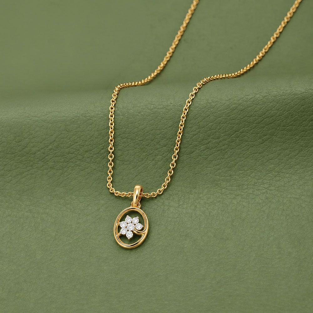 Floral Charm Yellow Gold Diamond Pendant-Pendants-EPD26G48-D400R0F