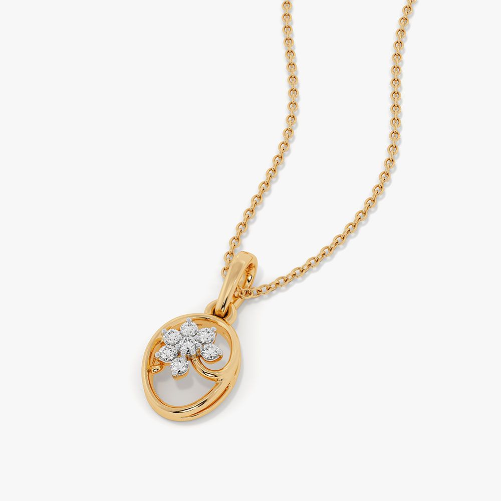 Floral Charm Yellow Gold Diamond Pendant-Pendants-EPD26G48-D400R0F