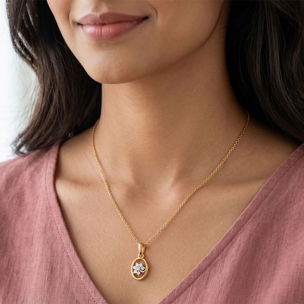 Floral Charm Yellow Gold Diamond Pendant-Pendants-EPD26G48-D400R0F