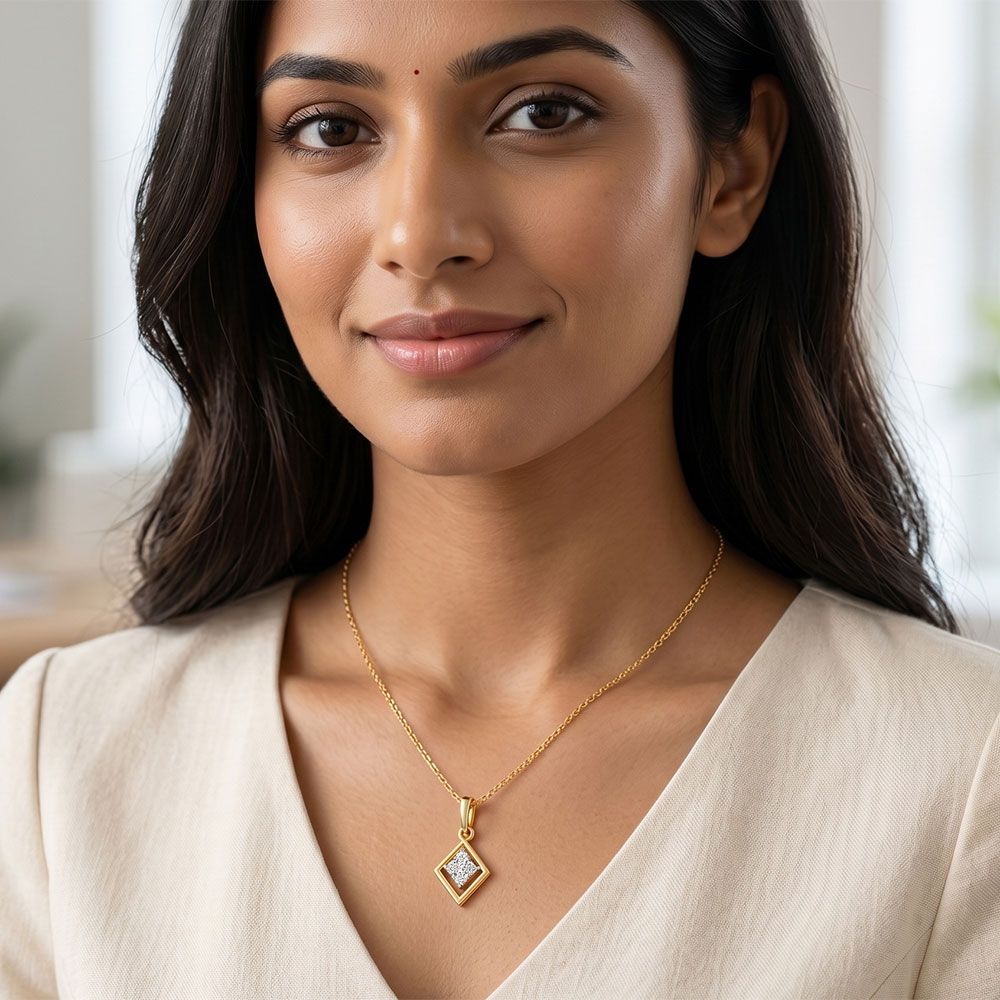 Striking Everyday Yellow Gold Diamond Pendant-Pendants-EPD26G54-D400R0F
