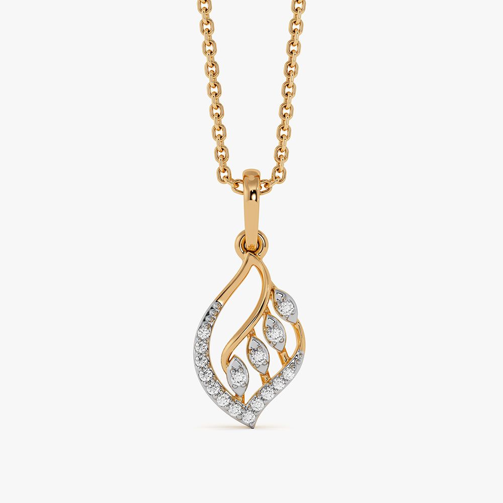 Leaf Yellow Gold Diamond Pendant-Pendants-EPD26G56-D400R0F