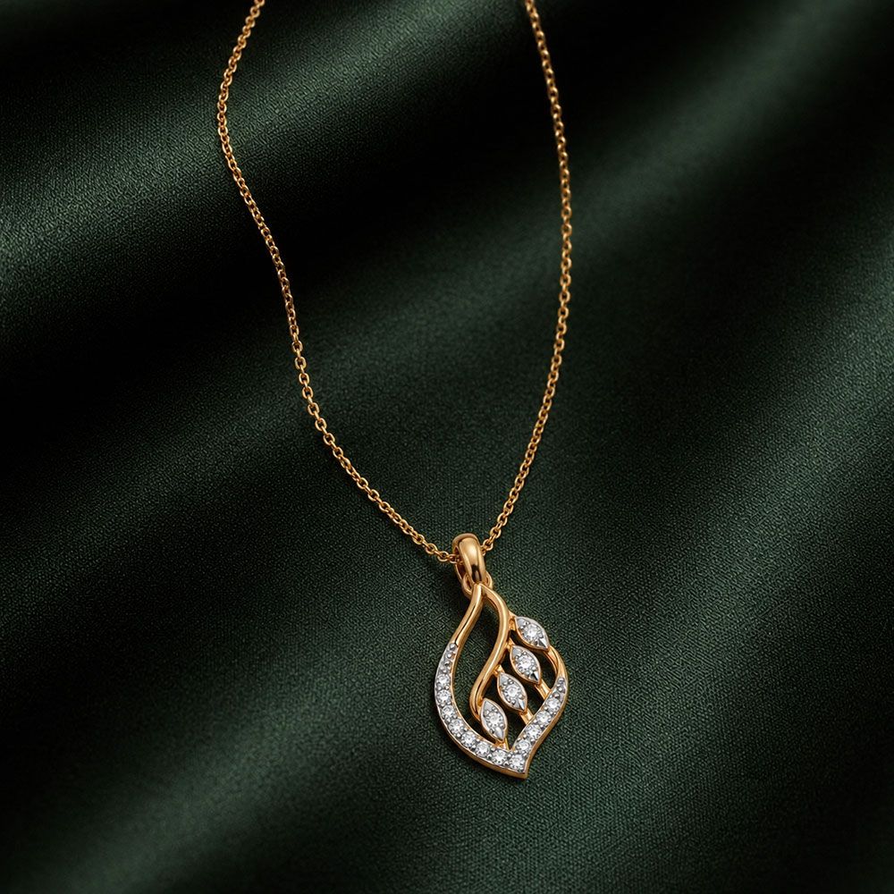 Leaf Yellow Gold Diamond Pendant-Pendants-EPD26G56-D400R0F