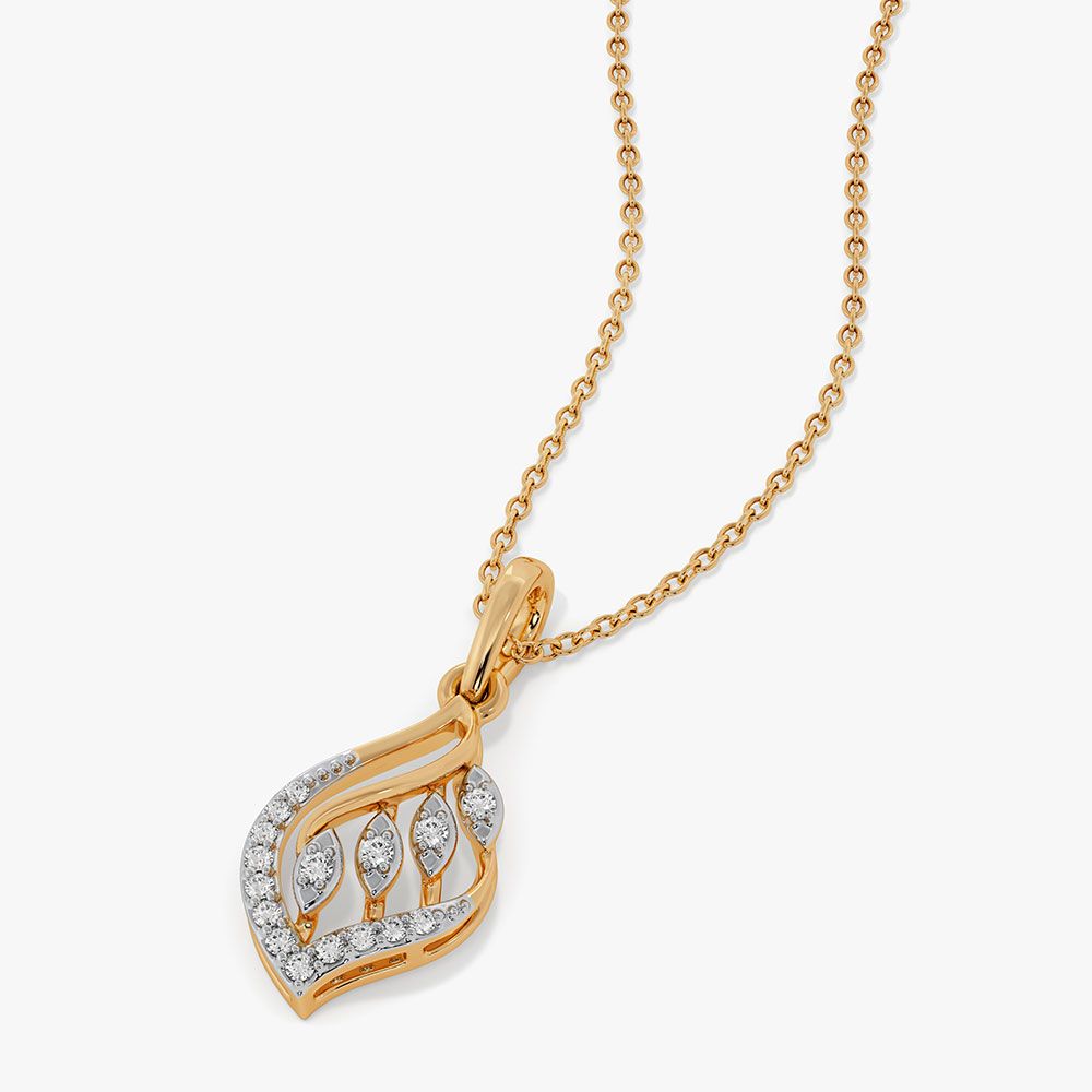 Leaf Yellow Gold Diamond Pendant-Pendants-EPD26G56-D400R0F