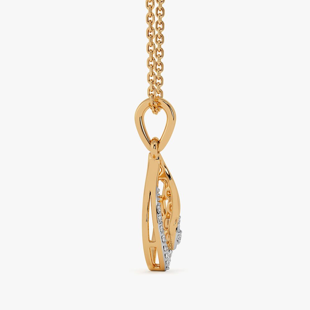 Leaf Yellow Gold Diamond Pendant-Pendants-EPD26G56-D400R0F