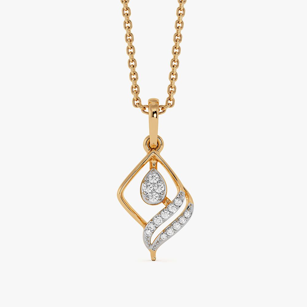 Delicate Leaf Yellow Gold Diamond Pendant-Pendants-EPD26G57-D400R0F