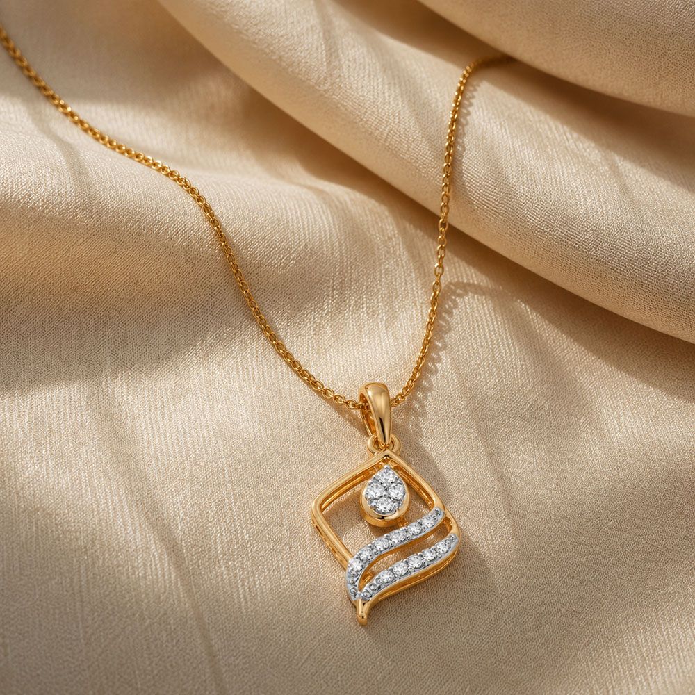 Delicate Leaf Yellow Gold Diamond Pendant-Pendants-EPD26G57-D400R0F