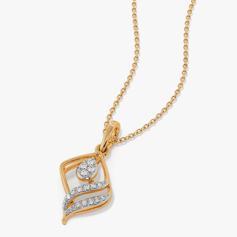 Delicate Leaf Yellow Gold Diamond Pendant-Pendants-EPD26G57-D400R0F
