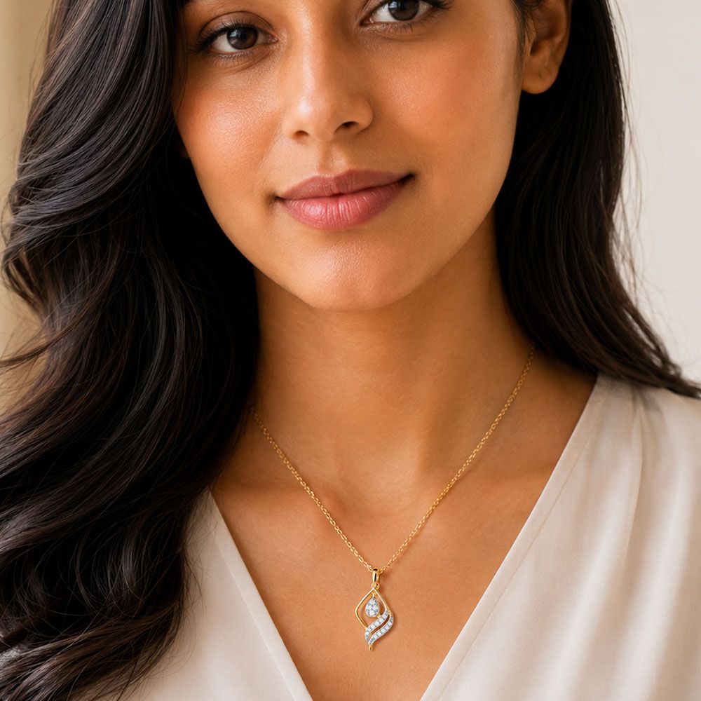 Delicate Leaf Yellow Gold Diamond Pendant-Pendants-EPD26G57-D400R0F