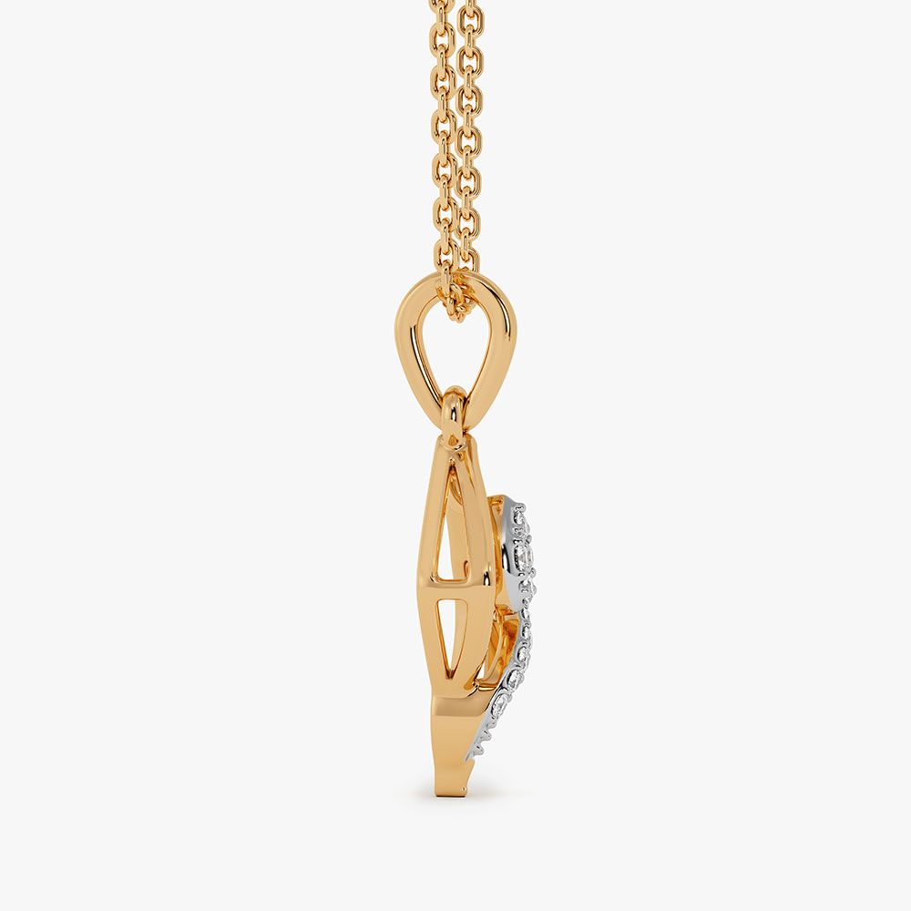 Delicate Leaf Yellow Gold Diamond Pendant-Pendants-EPD26G57-D400R0F