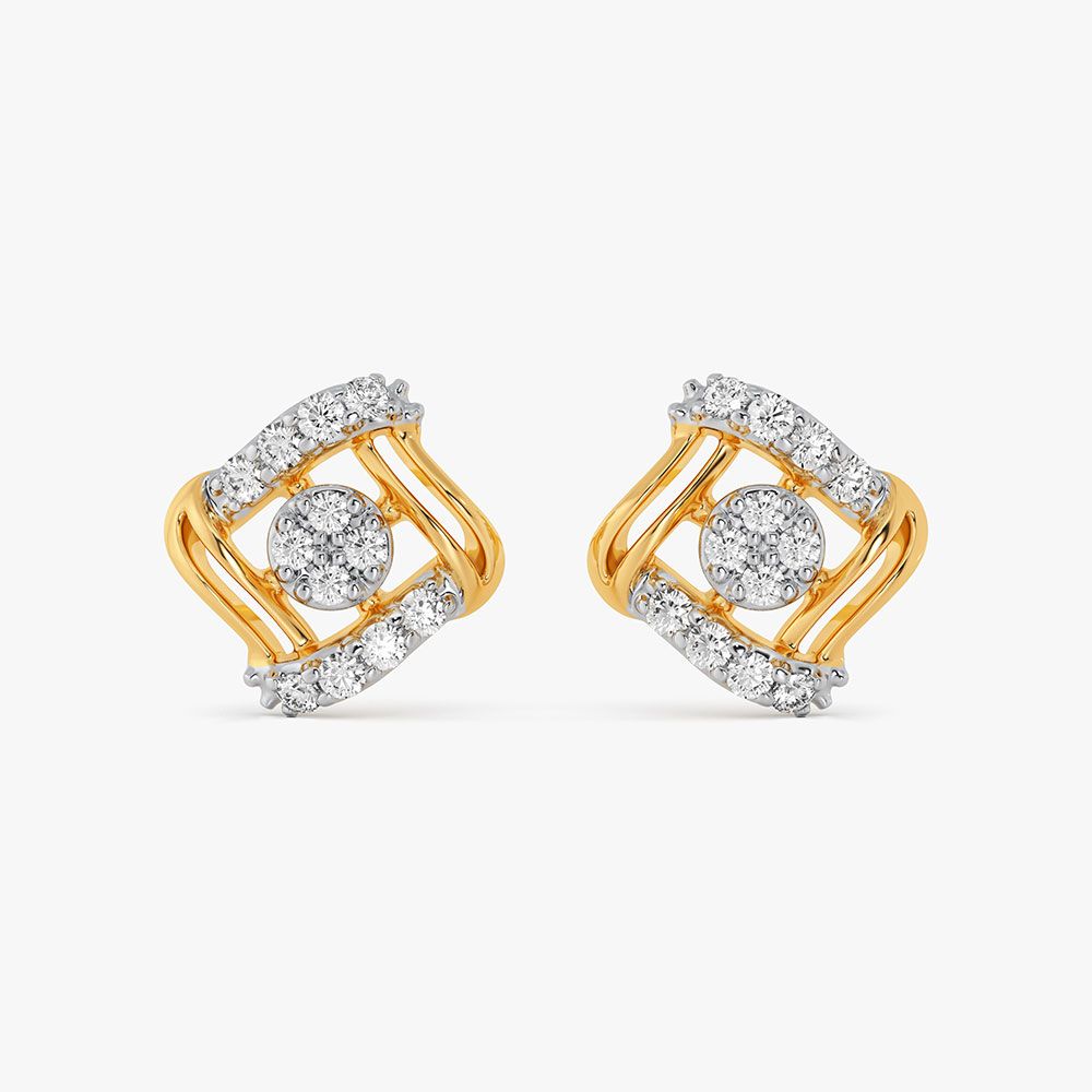 Edgy Style Yellow Gold Diamond Earrings-Earrings-EPE26E02-D400RAF