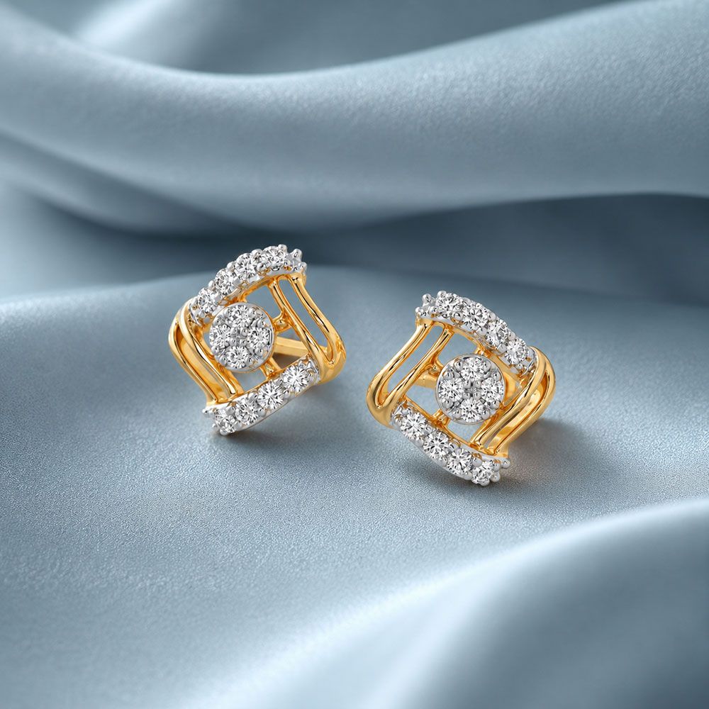 Edgy Style Yellow Gold Diamond Earrings-Earrings-EPE26E02-D400RAF