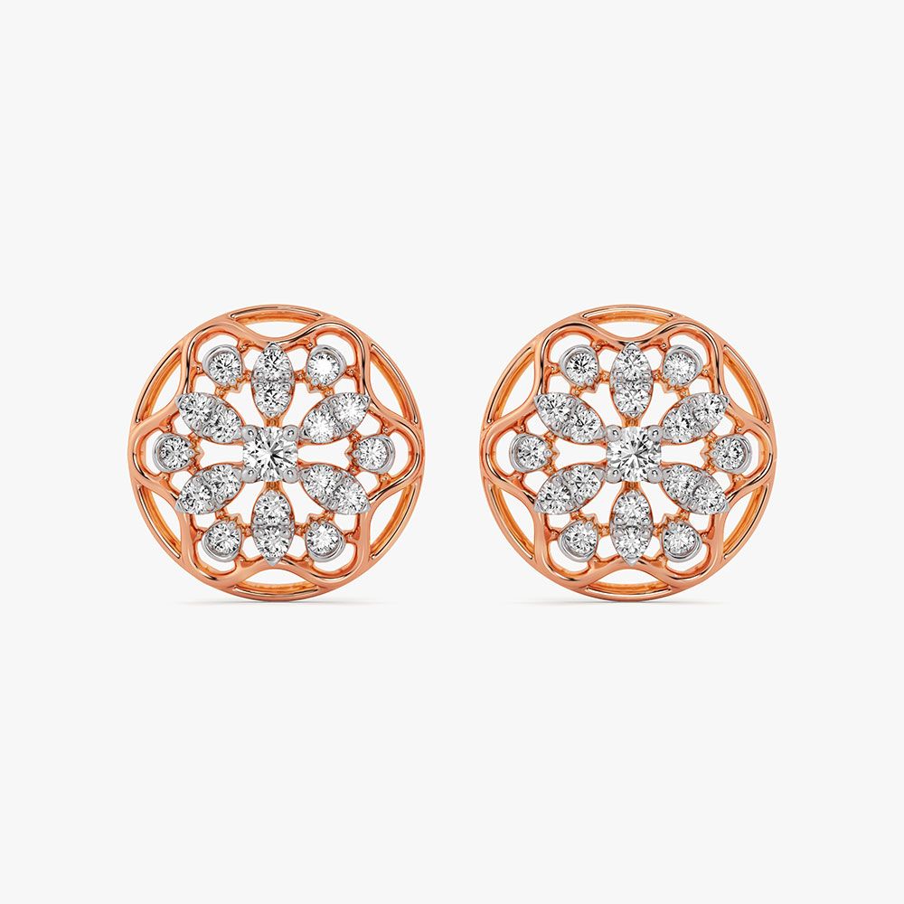 Floral Bloom 14Kt Rose Gold Diamond Earrings-Earrings-EPE26E10-D400XBC