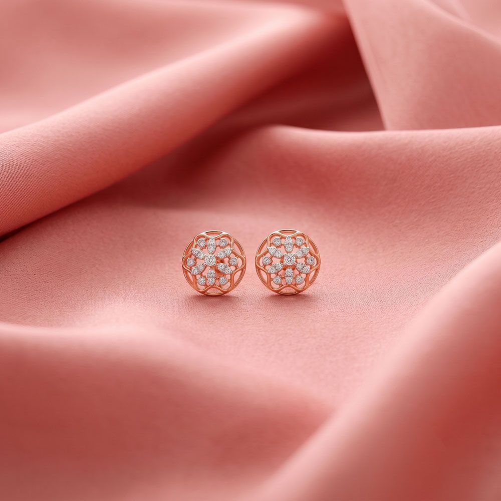 Floral Bloom 14Kt Rose Gold Diamond Earrings-Earrings-EPE26E10-D400XBC