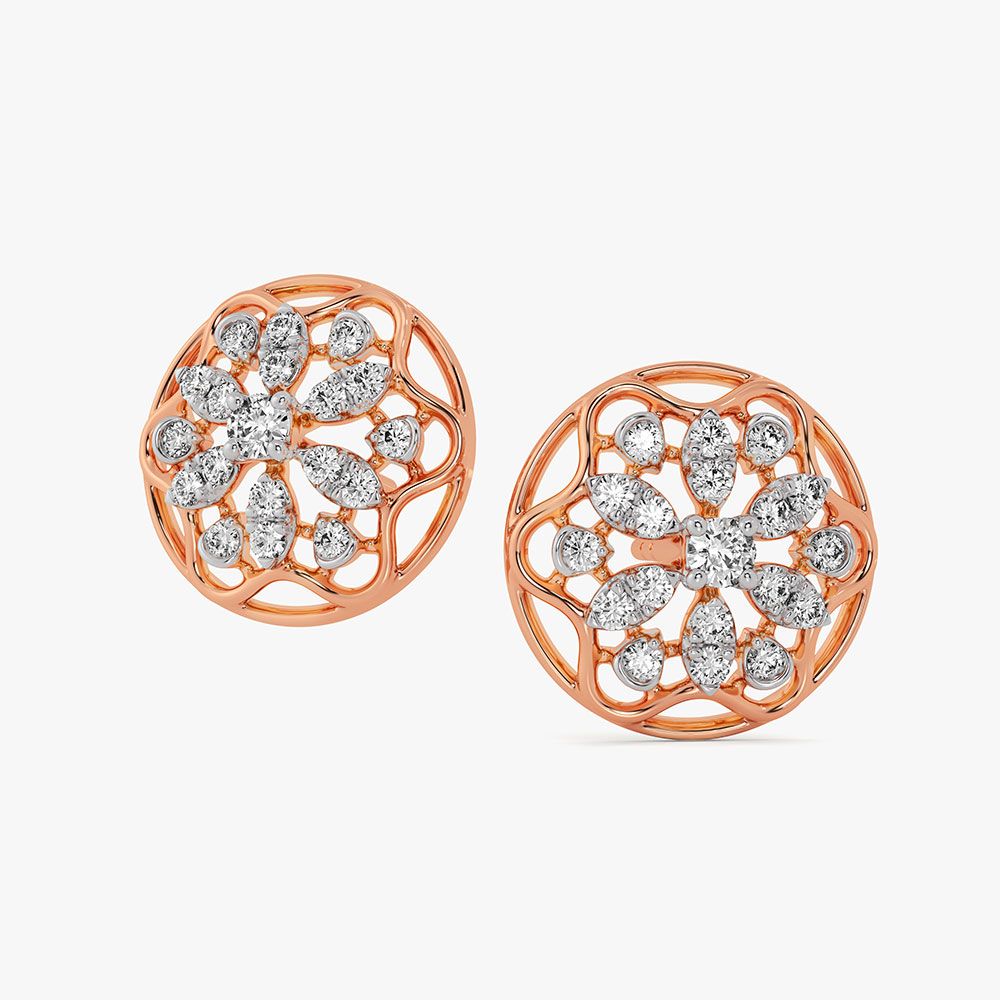 Floral Bloom 14Kt Rose Gold Diamond Earrings-Earrings-EPE26E10-D400XBC