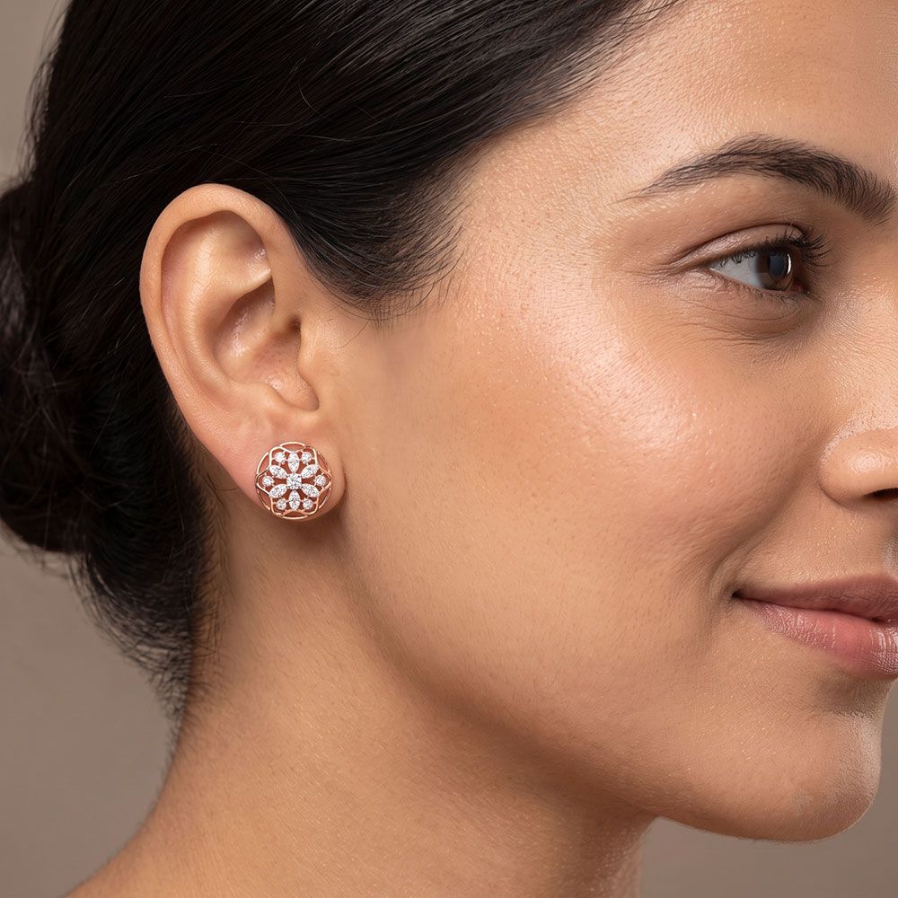 Floral Bloom 14Kt Rose Gold Diamond Earrings-Earrings-EPE26E10-D400XBC