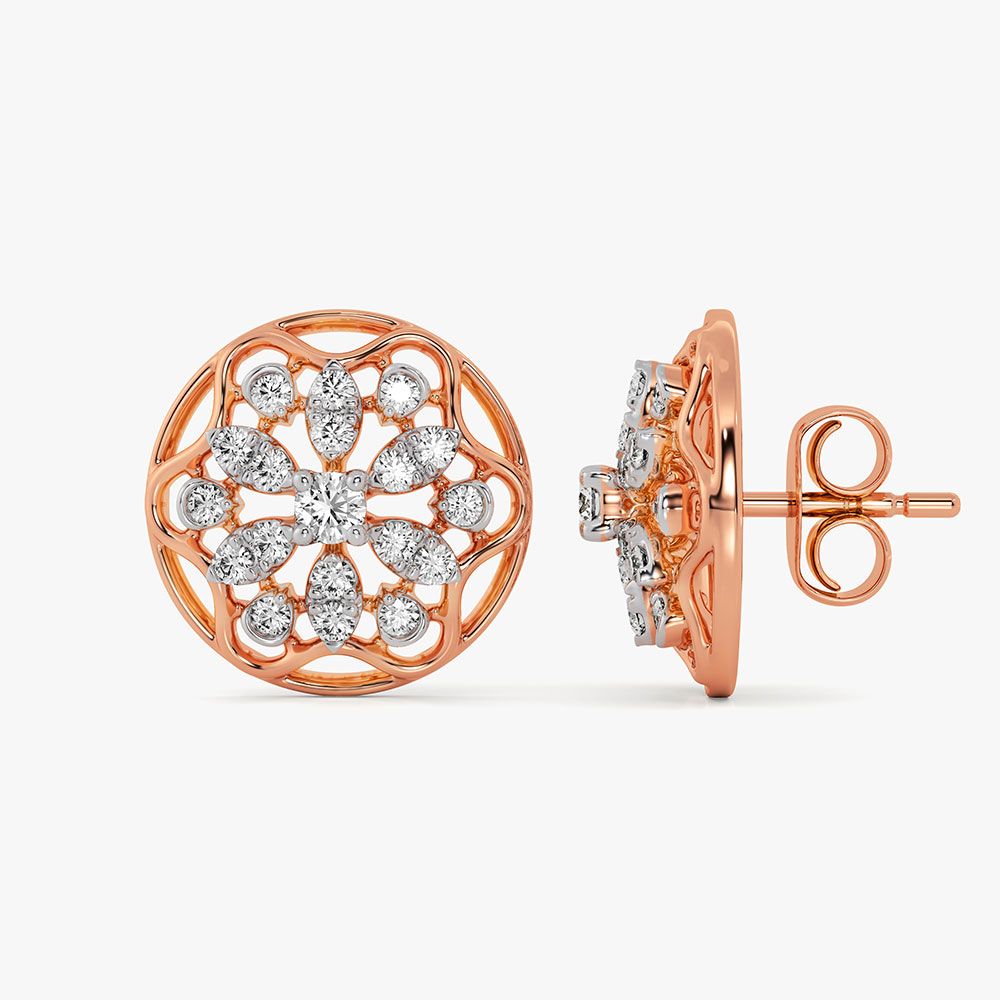 Floral Bloom 14Kt Rose Gold Diamond Earrings-Earrings-EPE26E10-D400XBC