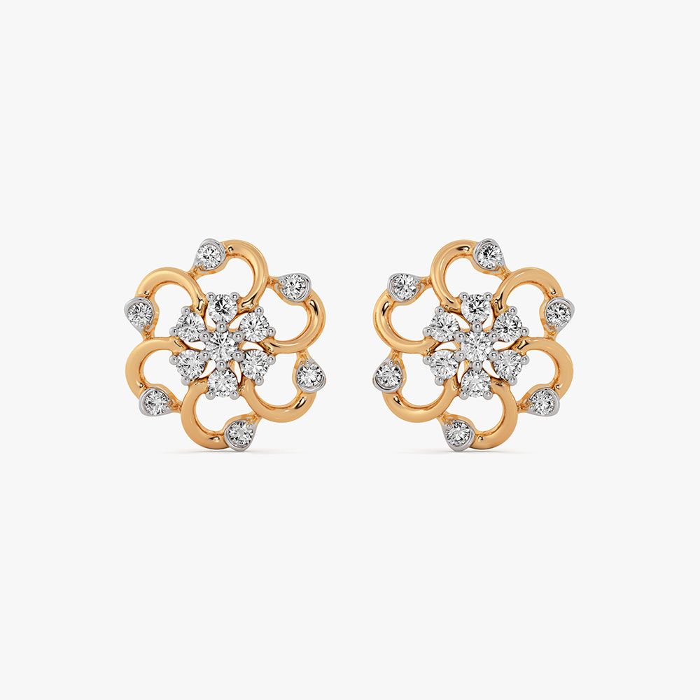 Floral Grace 14Kt Yellow Gold Diamond Earrings-Earrings-EPE26E12-D400RAC