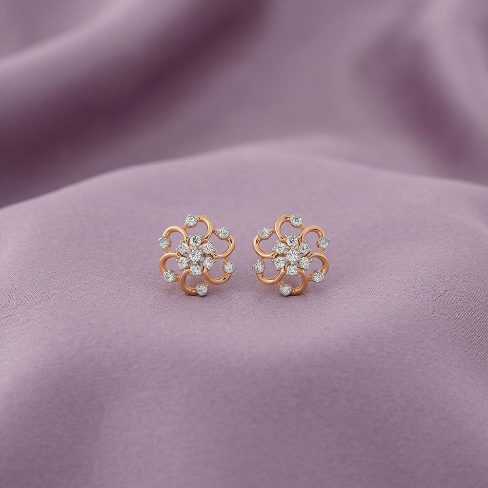 Floral Grace 14Kt Yellow Gold Diamond Earrings-Earrings-EPE26E12-D400RAC