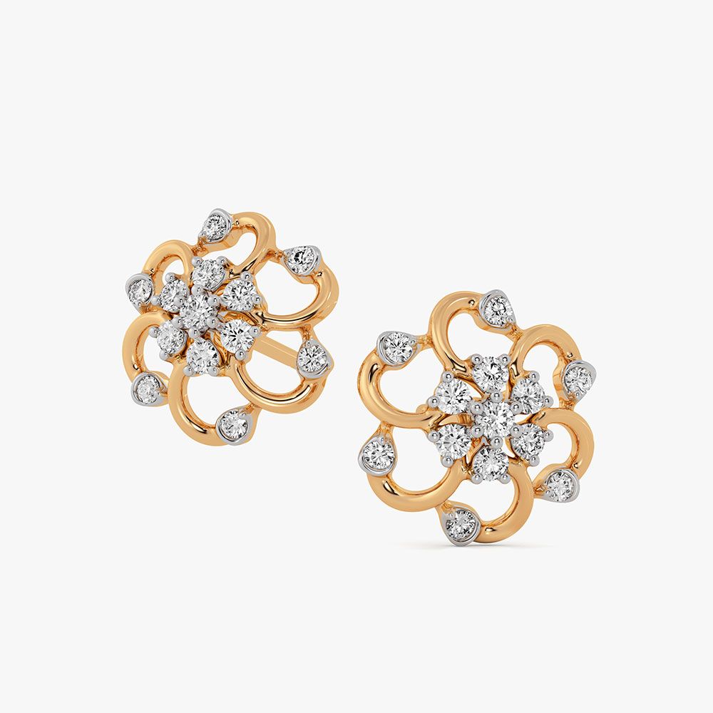 Floral Grace 14Kt Yellow Gold Diamond Earrings-Earrings-EPE26E12-D400RAC