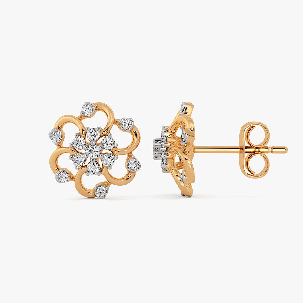 Floral Grace 14Kt Yellow Gold Diamond Earrings-Earrings-EPE26E12-D400RAC