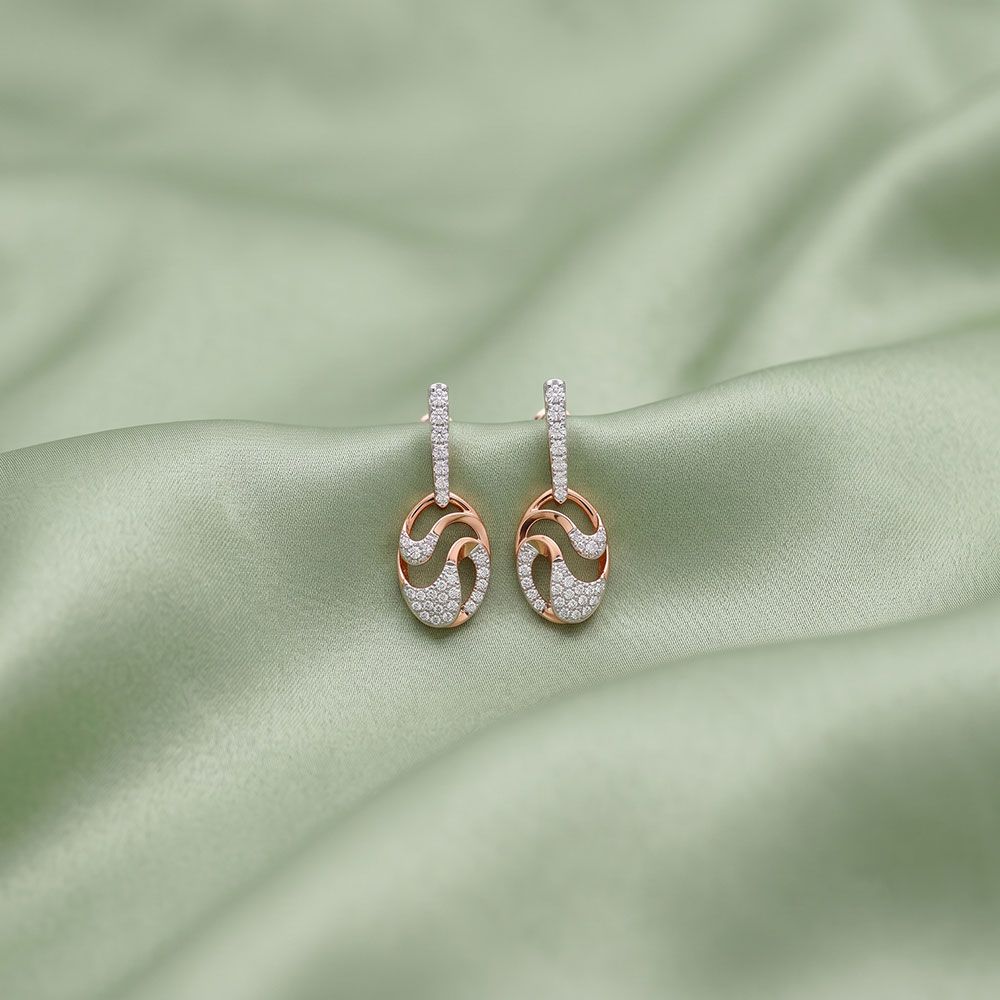 Intertwined Swirl 14Kt Rose Gold Diamond Drop Earrings-Earrings-EPE26E14-D400XCC
